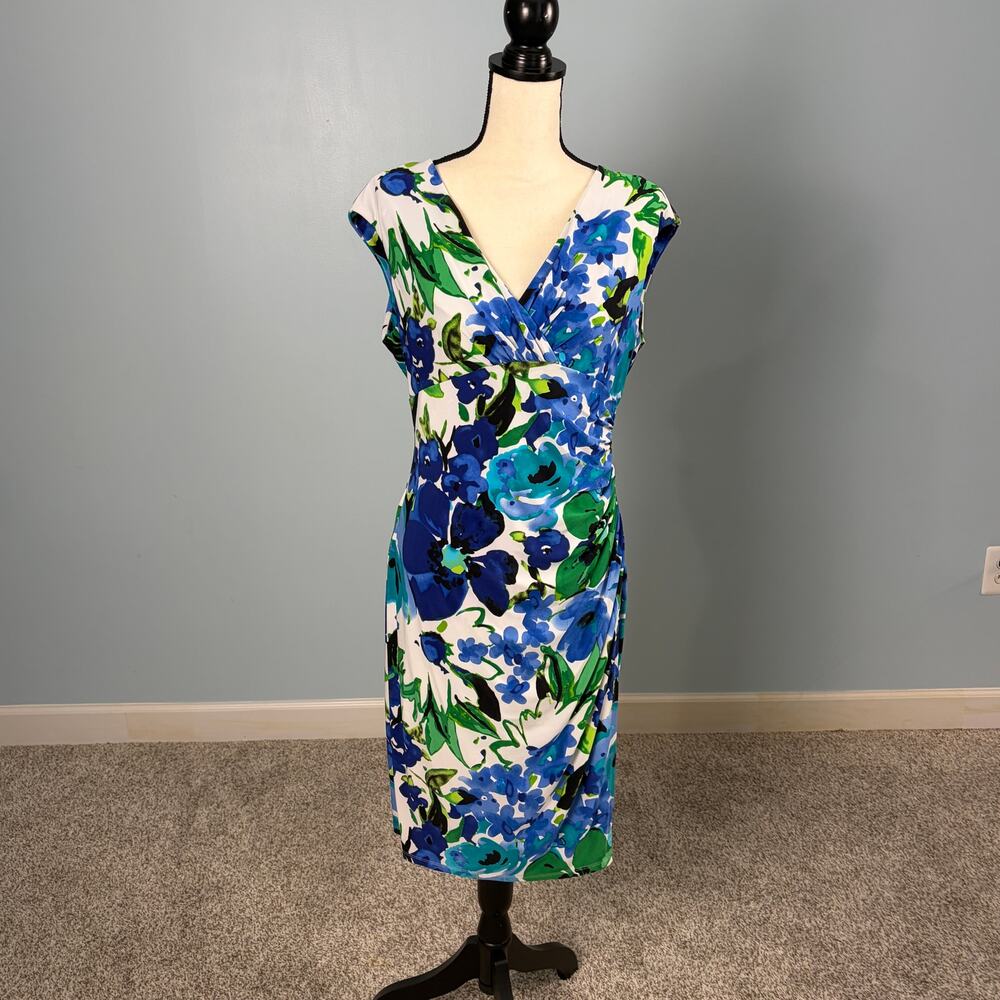 Lauren Ralph Lauren Knit side ruched faux slit pull on midi dress size 14 easter